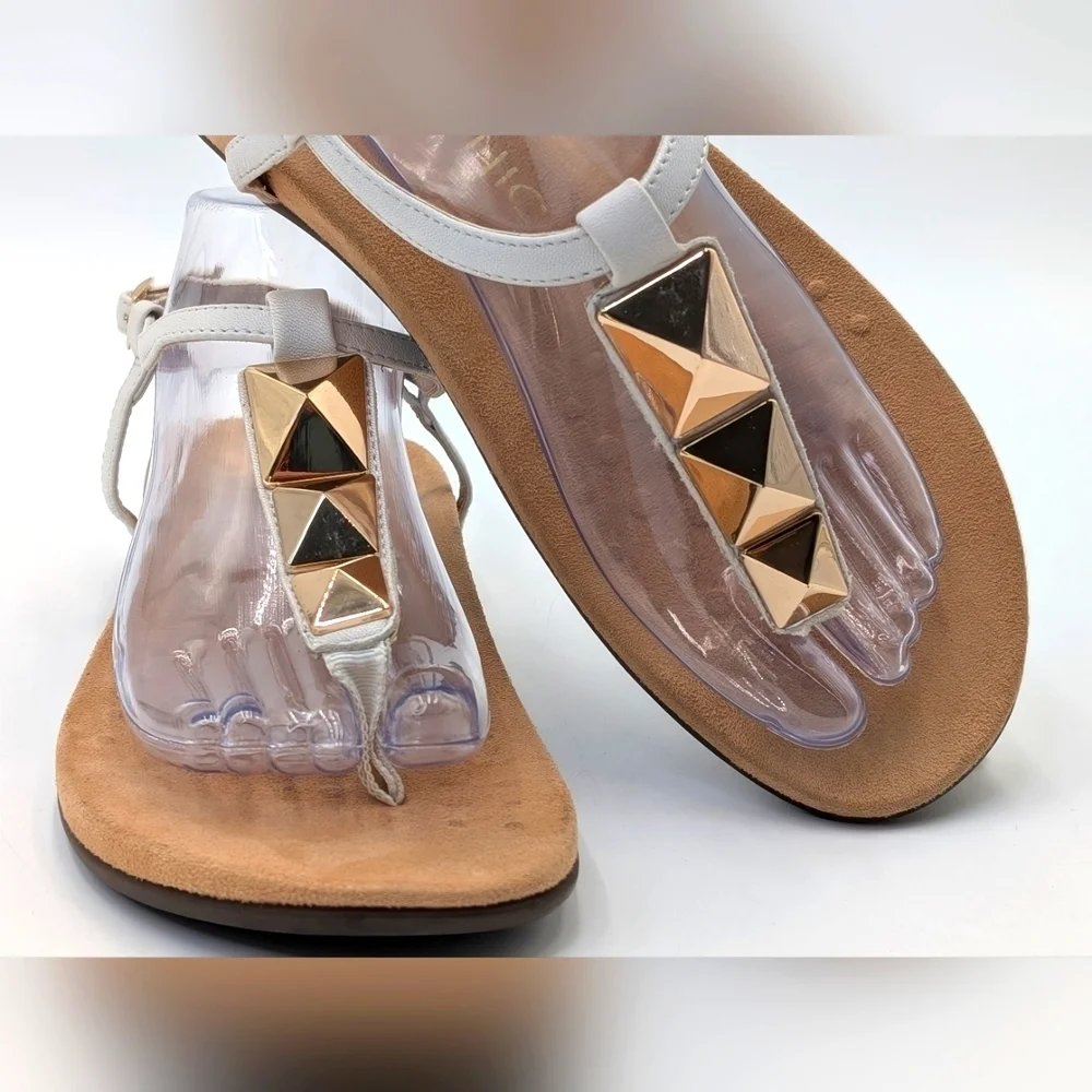 Vionic Nala Gold Embellished Flat T-Strap Sandal Orthaheel Technology Size 10 - Picture 13 of 17